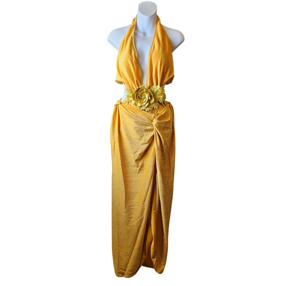 Unbranded 3pc Bodysuit Skirt Set Womens One Size Gold Excellent Metallic Floral - Picture 3 of 6